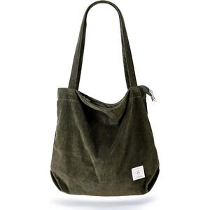 Women Army Green Imported Corduroy Casual Big Capacity Shoulder Tote Handbag